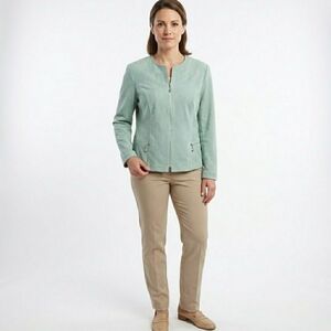 R&K Originals Woman Mint Green Faux Suede Zip Jacket Size 18